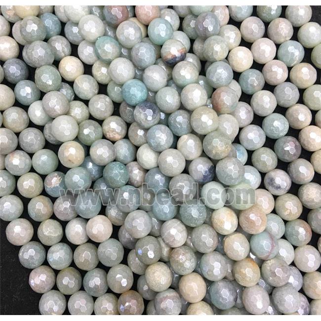 Amazonite stone beads, faceted round, Electroplated