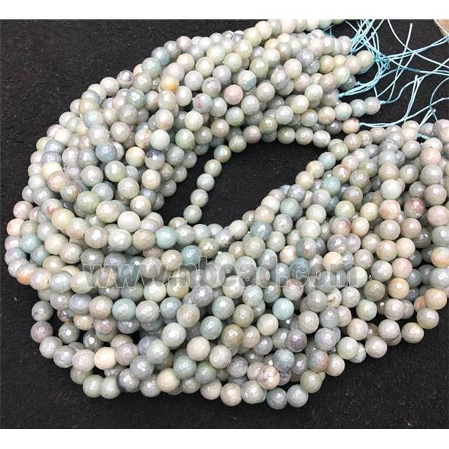 Amazonite stone beads, faceted round, Electroplated