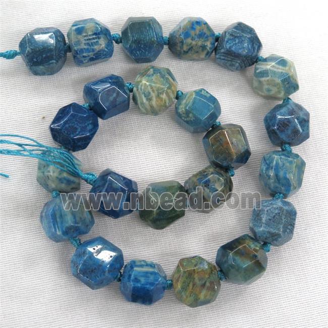 blue Coral Fossil beads, faceted round