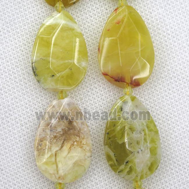 yellow Opal Jasper beads, faceted teardrop