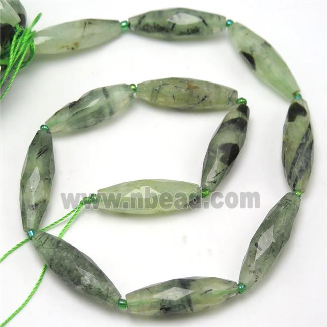 green Prehnite beads, faceted rice