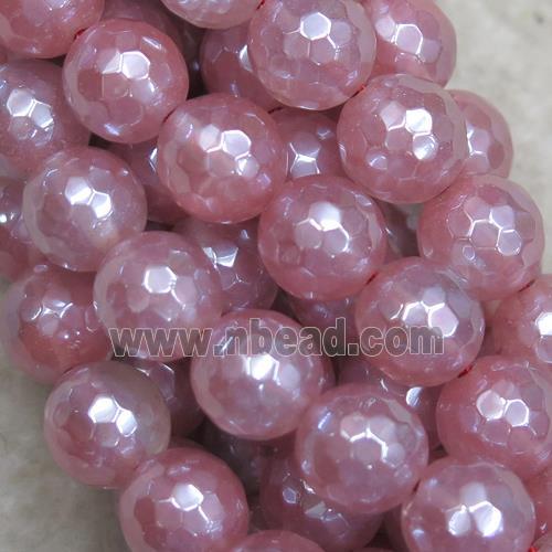 pink watermelon Quartz beads, faceted round, light plated