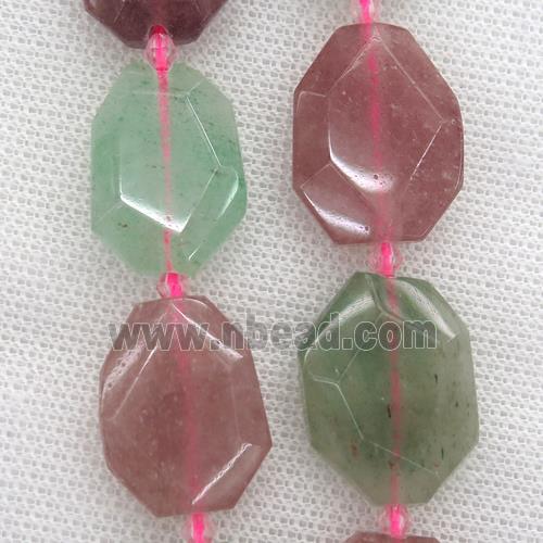 Strawberry Quartz beads, multi color, faceted rectangle