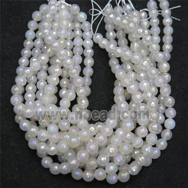 faceted round White Agate Beads with AB-color electroplated