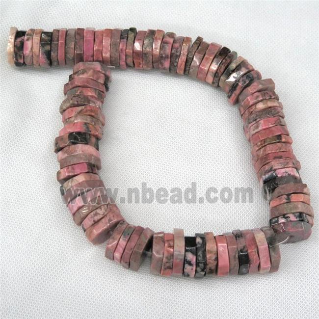 Rhodonite beads, faceted heishi