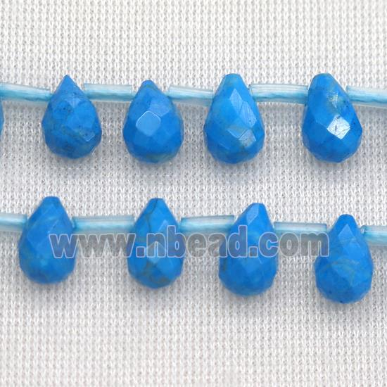 blue Turquoise Beads, faceted teardrop, top-drilled