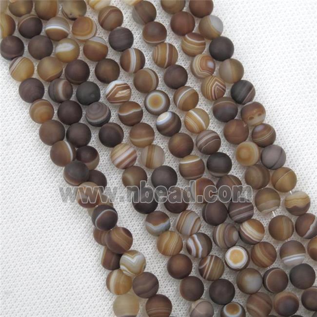 round matte Coffee Stripe Agate Beads