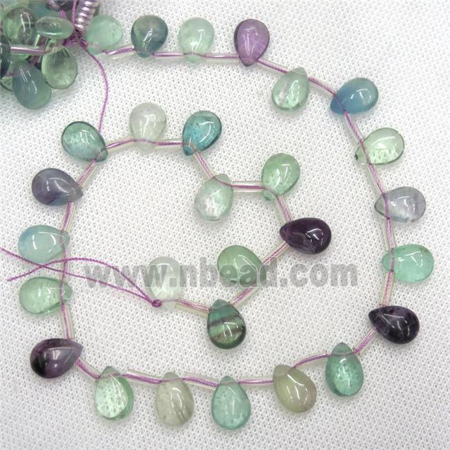 Fluorite teardrop beads, multi-color, top-drilled