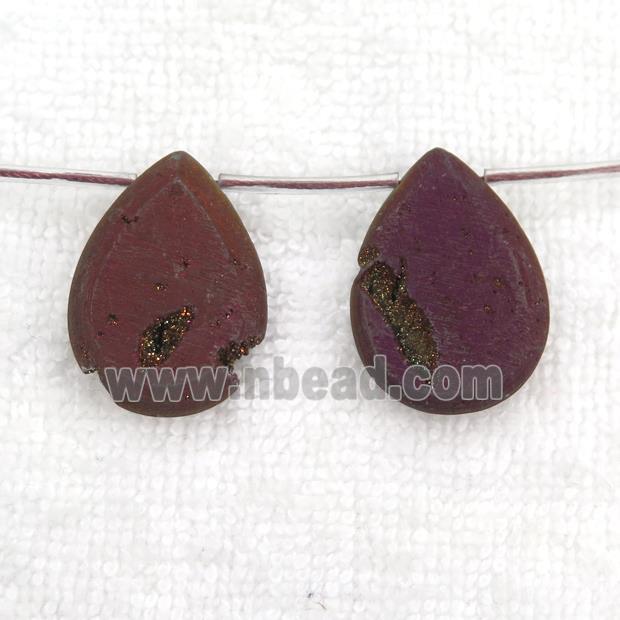 purple Druzy Agate teardrop beads, topdrilled