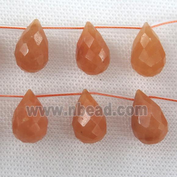 red Aventurine beads, faceted teardrop, topdrilled