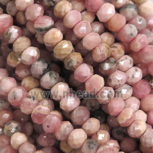 tiny Rhodonite seed beads, faceted rondelle, B-grade