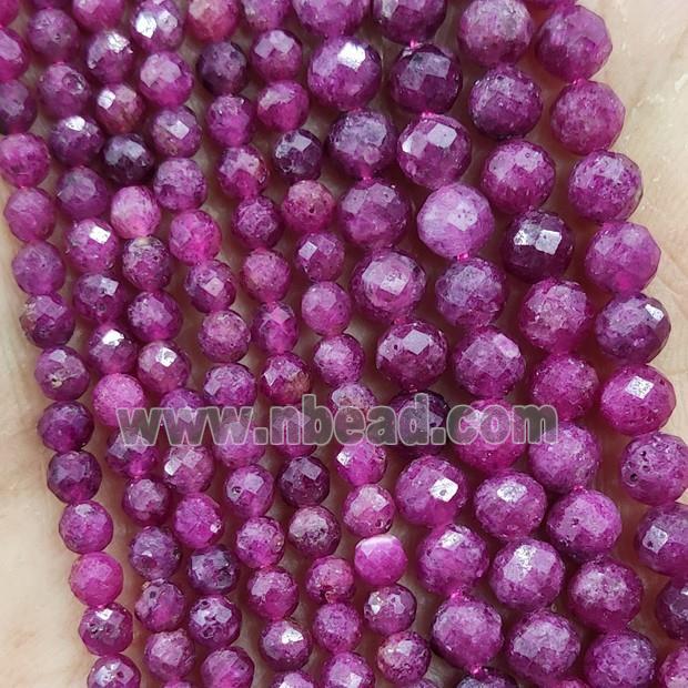 Natural Ruby Beads Fuchsia Heat Treated Faceted Round