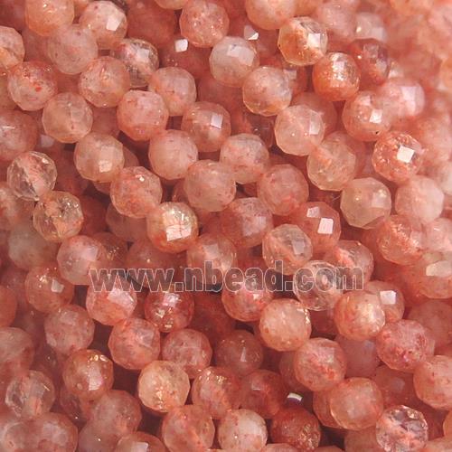 tiny Orange SunStone Beads, faceted round