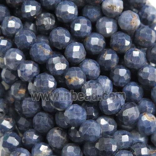 Darkblue Natural Sapphire Beads Faceted Round