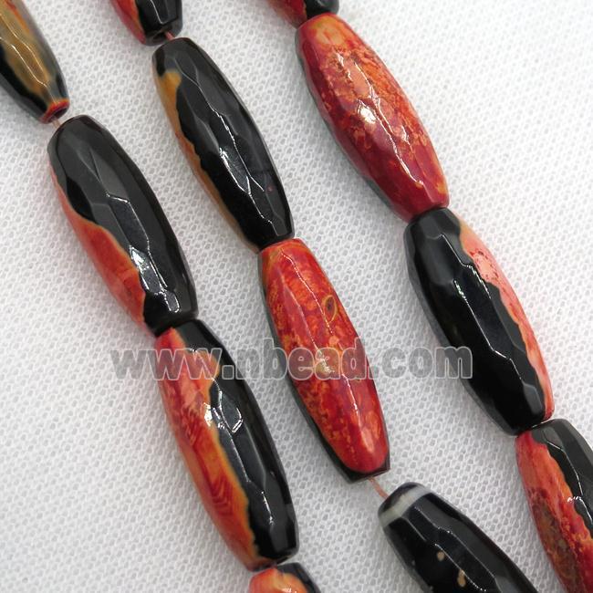 dichromatic Agate Beads, faceted rice, orange