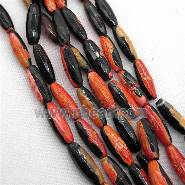 dichromatic Agate Beads, faceted rice, orange