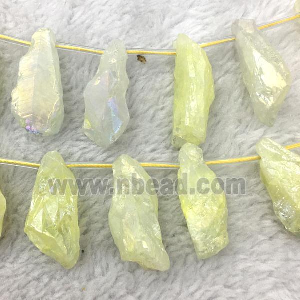 crystal quartz stick beads, freeform, yellow electroplated