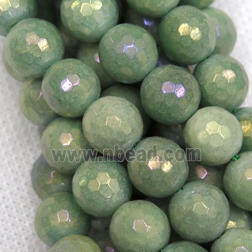 green Aventurine beads, faceted round, AB color