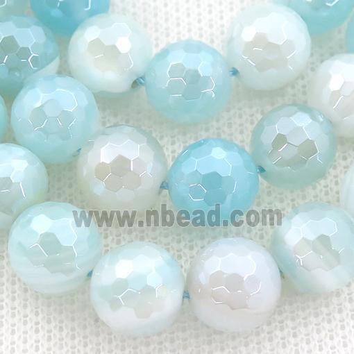 lt.blue striped Agate beads with electroplated, faceted round