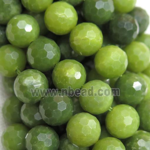 Green Chinese Nephrite Jade Beads Faceted Round