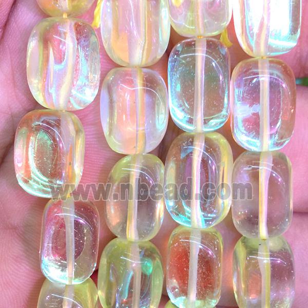 synthetic Mystic Aura Quartz Crystal Beads, olive, cuboid