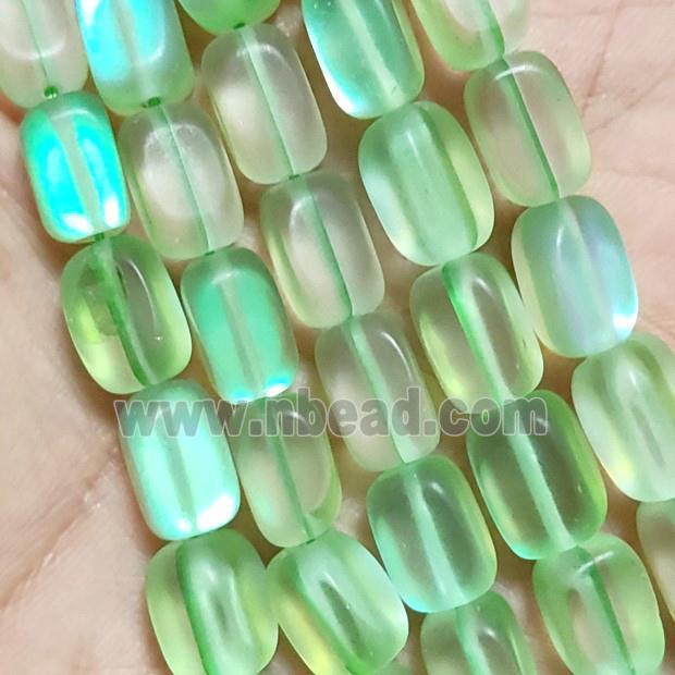 synthetic Mystic Aura Quartz Crystal cuboid Beads, olive, matte