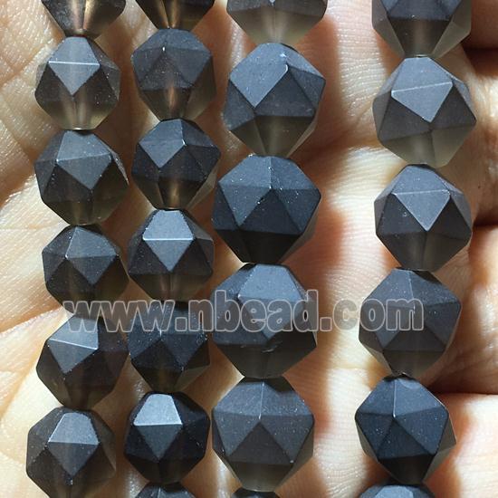 matte Smoky Quartz beads, faceted round