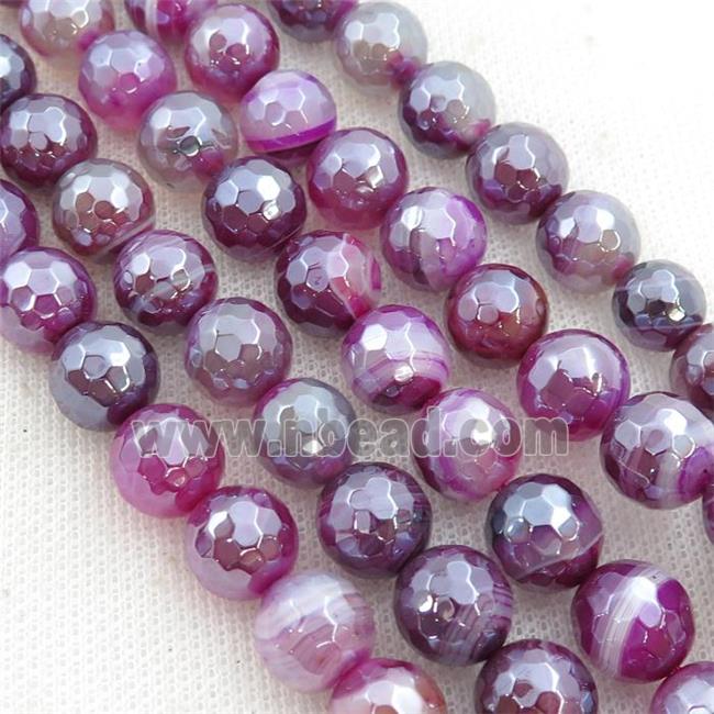 hotpink striped Agate beads, faceted round, light electroplated