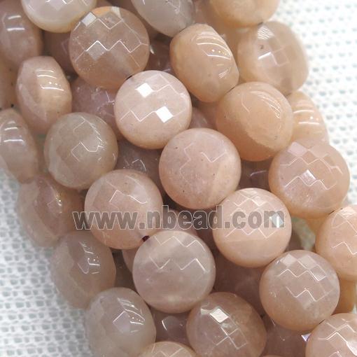 peach Sunstone beads, faceted circle