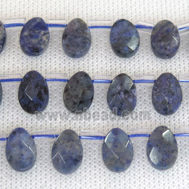 blue Dumortierite Jasper beads, faceted teardrop, top-drilled