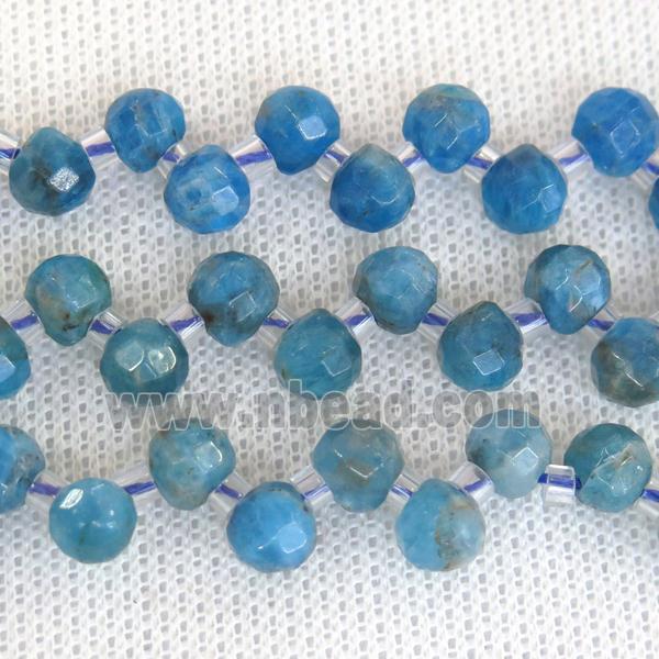 blue Apatite beads, faceted teardrop, top-drilled