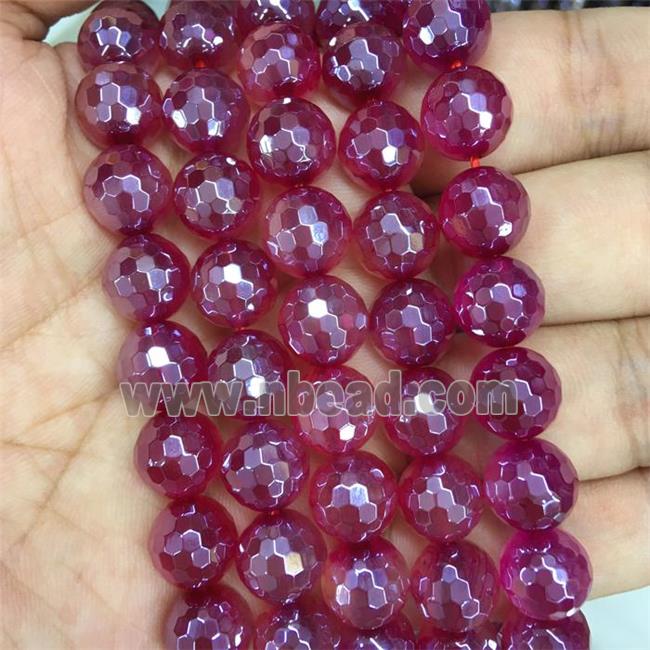 fuchsia Agate Beads, faceted round, light electroplated