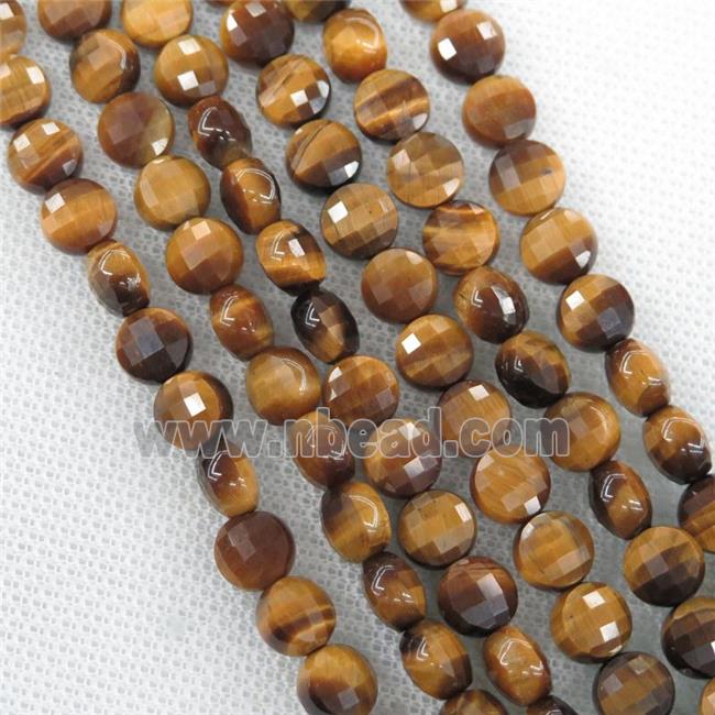 yellow Tiger eye stone beads, faceted circle