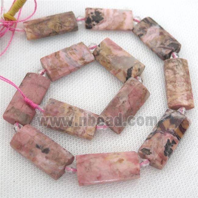 pink Rhodonite Beads, faceted rectangle