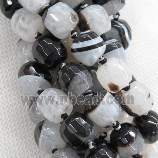 white druzy Agate beads, faceted barrel