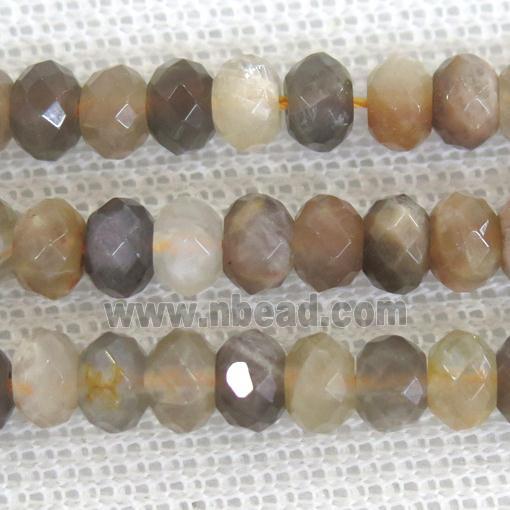 black SunStone beads, faceted rondelle