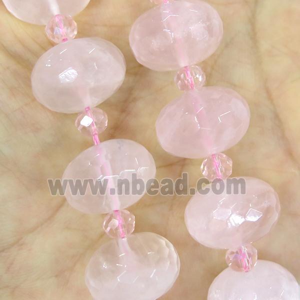 Rose Quartz Beads, faceted rondelle