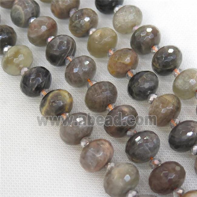 black SunStone Beads, faceted rondelle