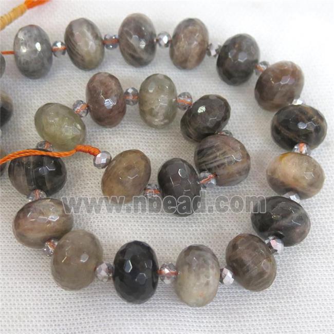 black SunStone Beads, faceted rondelle