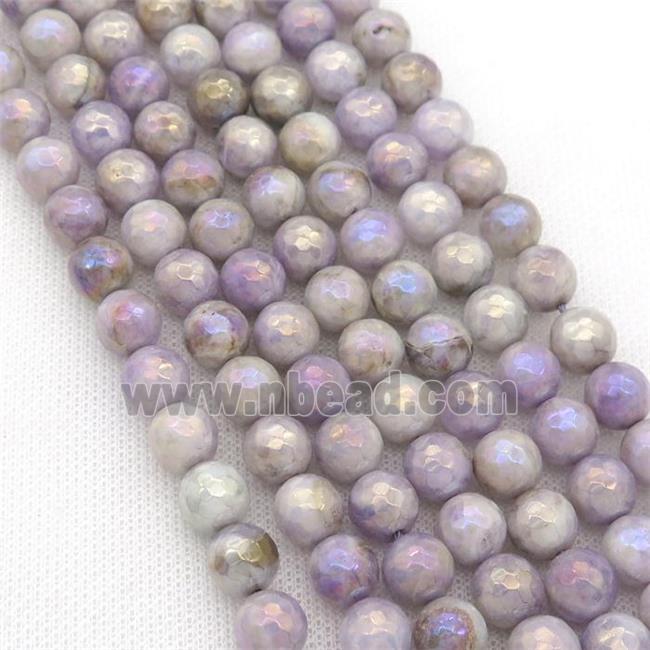 lilac Chalcedony beads, faceted round, AB-color electroplated