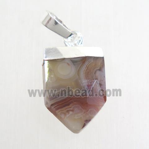 botsawan agate pendant, faceted arrowhead, silver plated