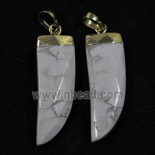 white howlite horn pendant, gold plated