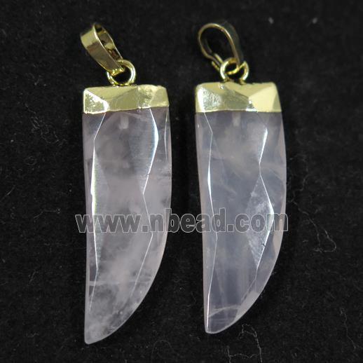 Rose Quartz horn pendant, gold plated