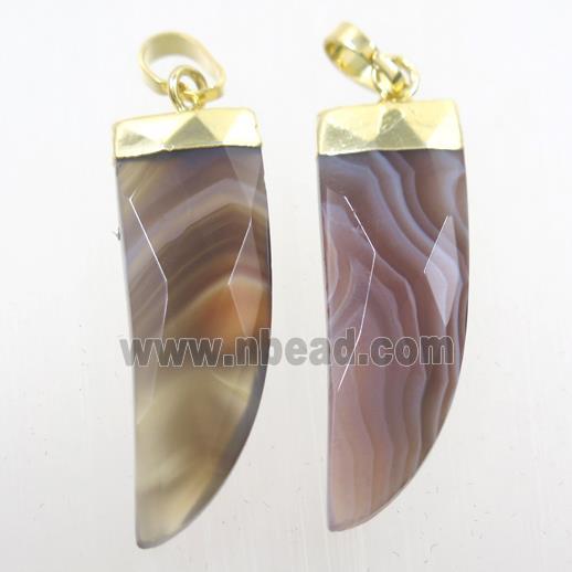 Botswana Agate horn pendant, gold plated