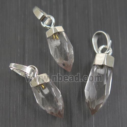 Quartz Crystal bullet pendant, silver plated