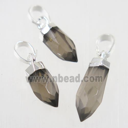 Smoky Quartz bullet pendant, silver plated