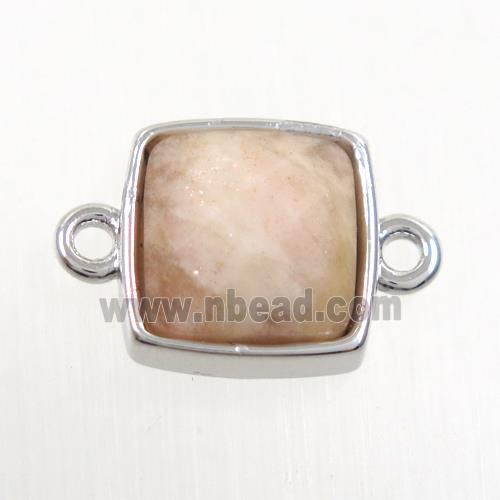 peach MoonStone connector, square, platinum plated