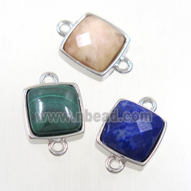 mix gemstone connector, square, platinum plated