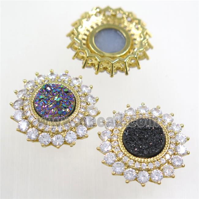 mix color Druzy Quartz SunFlower beads pave zircon, gold plated