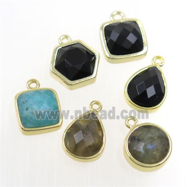 gemstone pendant, mix shape, gold plated